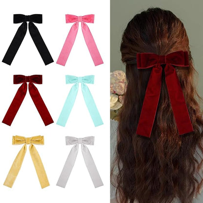 6PCS Velvet Hair Ties, Bow Hair Clips for Women, Back to School Gifts Headdress Decor, Hair Band Set, Baby Teen Girl Stuff Hair Styling Accessories (Mixed Colors)