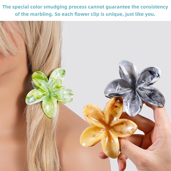 Flower Claw Clips, 4PCS Hawaiian Plumeria Flower Hair Clips, Artistic Multi Color Smudge Pattern Barrettes, Beach Tropical Hair Accessories for Women and Girls, Color G