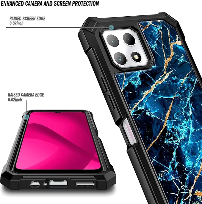 NZND Designed for T-Mobile REVVL 7 5G Phone Case with [Built-in Screen Protector], Full-Body Shockproof Protective Rugged Bumper Cover Case for REVVL 7 (Marble Design Sapphire)
