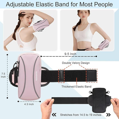 Arm Band for Phone for Running, Small Crossbody Purses for Women Men, Arm Phone Holder for Running Hiking with Reflective Stripes, Cell Phone Running Armbands for iPhone Samsung 7.2 Inch (Pink)