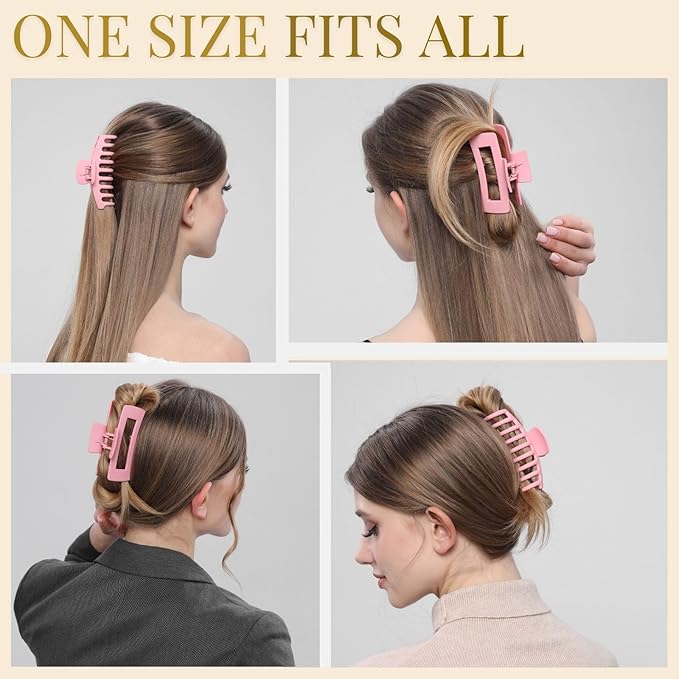 Pink Hair Clips for Women -8 Pack 4.3 Inch Large Hair Claw Clips for Women Thin Thick Curly Hair, Big Banana Clips,Strong Hold jaw clips
