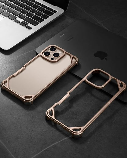 OATSBASF for iPhone 16 Pro 6.3" Bumper Case Metal, Aluminum Frame Slim Fit No Back Design, Compatible with MagSafe, 4 Corner Shockproof Protection, Minimalist Frameless Phone Case, Desert Titanium