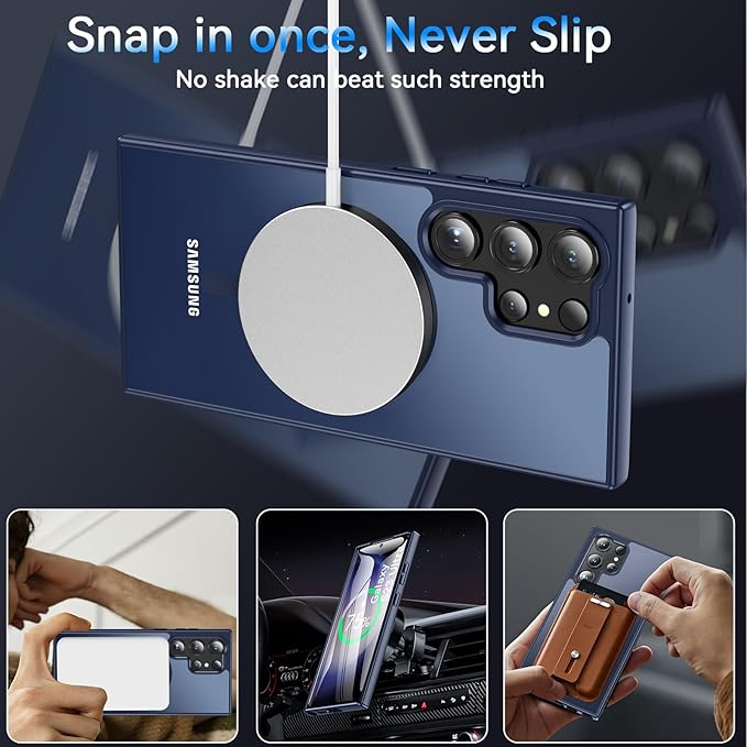 OWKEY for S23 Ultra Case 6.8'', Magnetic Samsung Galaxy S23 Ultra Case for Magsafe, [Shockproof Military] Translucent Back Slim Bumper Cover Phone Case Galaxy S23 Ultra Case, Blue
