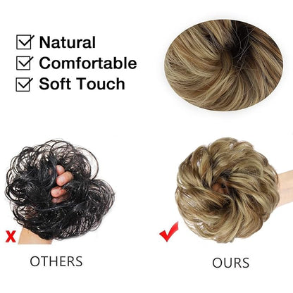 MORICA 1PCS Messy Hair Bun Hair Scrunchies Extension Curly Wavy Messy Bun Hair Synthetic Chignon Hairpieces for Women(Ash Blonde & Lightest Blonde)
