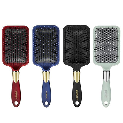Conair Velvet Touch Paddle Cushion hair brush - Detangling hairbrush - curly or straight styles - men or women - detangler - features soft touch handle - Colors at Random