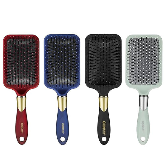Conair Velvet Touch Paddle Cushion hair brush - Detangling hairbrush - curly or straight styles - men or women - detangler - features soft touch handle - Colors at Random