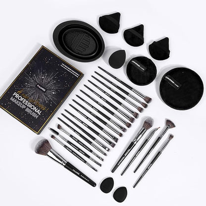 MAANGE Makeup Brushes 29 Pcs Makeup Kit, Premium Synthetic Foundation Powder Concealers Eye shadows Blush Brush Make up Brushes Set (Black, 29 Piece Set)