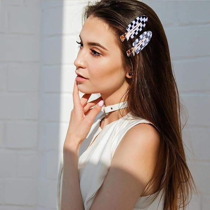 No Crease Creaseless No Bend Hair Clips For Styling Non Slip Flat Clips For Makeup Hair Accessories For Women,Checkerboard Multiple Colors,12 PCS