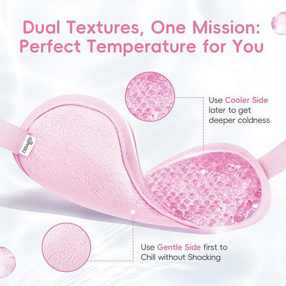 NEWGO Cooling Gel Cold Eye Mask for Puffy Eyes, Reusable Ice Pack with Soft Plush Backing for Dark Circles, Migraine, Stress Relief - Pink