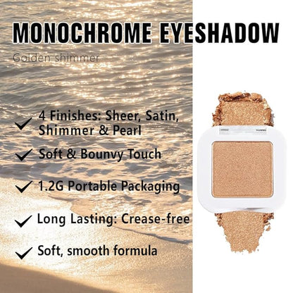 evpct Golden Shimmer Single Eye shadow Palette Makeup for Older Women, Bronze Glitter Sparkly Cream Eye Shadow Palette Brightener for Older Women, High Pigment Waterproof Monochrome Mini Eyeshadow