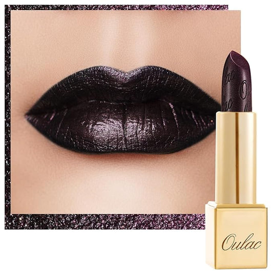 Oulac Metallic Black Lipstick for Women, High-Impact Lipcolor with Moisturizing Creamy Formula, Vegan & Cruelty-Free, Full-Coverage Matte Lipstick, Midnight Mirage (21)
