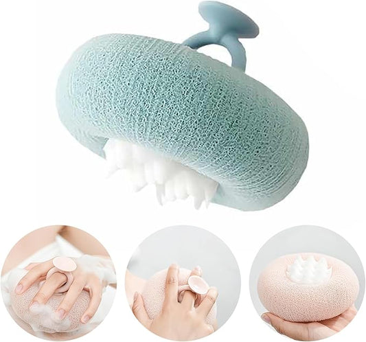 2-in-1 Sunflower Shower Sponge with Suction Cup | Exfoliating Bath Sponge for Soft Skin | Hypoallergenic & Eco-Friendly Body Scrubber for Spa-Like Luxury (Light Cyan)