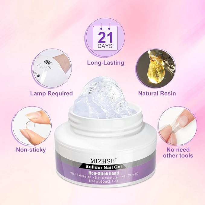 MIZHSE Solid Builder Gel for Nails, 60g Large Capacity Clear Hard Gel for Nails 3D Sculpting Gels Non-Sticky Hand Carving U V/LED Extension Gels with 3D Mold Nail Art Salon Home DIY