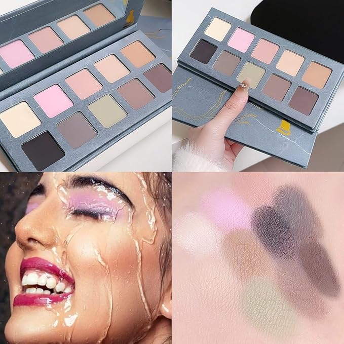 Ten Color Green Pink Brown series Matte eyeshadow Makeup palette,High-Pigment Eye Shadow, Smooth & Blendable,Everyday Velvety Matte Finish Eye Makeup Looks box,Vegan & Cruelty-Free,Built-in Mirror 01