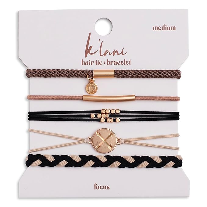 K'lani Focus Bracelets for Women – Elastic Bracelets and Boho Hair Ties – Cute Hair Ties for Women and Hair Tie Accessories – Stylish Bracelets Boho Style for Hair and Wrist – Set of 5 (Medium)