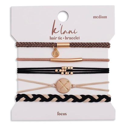 K'lani Focus Bracelets for Women – Elastic Bracelets and Boho Hair Ties – Cute Hair Ties for Women and Hair Tie Accessories – Stylish Bracelets Boho Style for Hair and Wrist – Set of 5 (Medium)