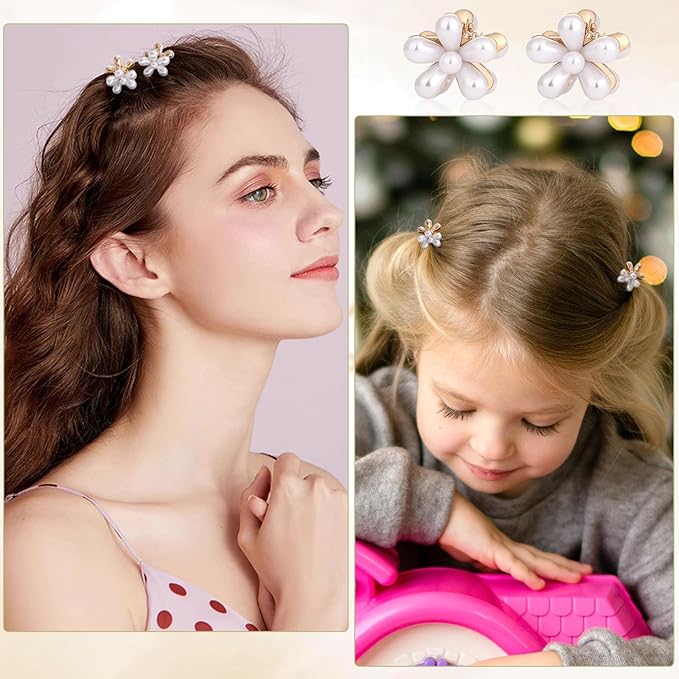 16 Pcs Small Pearl Claw Clips with Flower Design, Mini Hair Clips for Thin Thick Hair, Sweet Tiny Hair Clips, Little Flower Hair Jaw Clamps, Nonslip Bangs Pins Hair Accessories for Women Girls