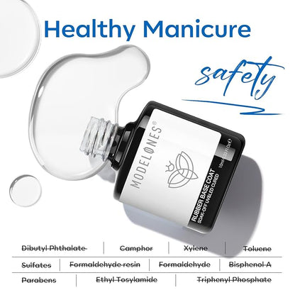 modelones Rubber Builder Gel Base Coat for Nails, Clear Rubber Base Gel Nail Polish for Strengthen/Apex Building/Enhance/Reinforced Long Lasting Protect Soak Off U V LED For Thin Weak Nails