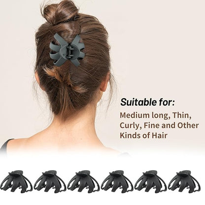 2.8 Inch Medium Octopus Hair Clips for Women, Black Matte Hair Claw Clips for Thin Fine Hair, Strong Hold Non-slip Spider Hairclips Jaw Clip