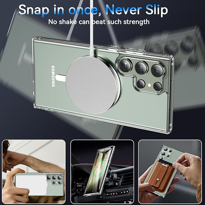 OWKEY for S23 Ultra Case 6.8'', Magnetic Samsung Galaxy S23 Ultra Case for Magsafe, [Shockproof Military] Transparent Back Slim Bumper Cover Phone Case Galaxy S23 Ultra Case, Clear