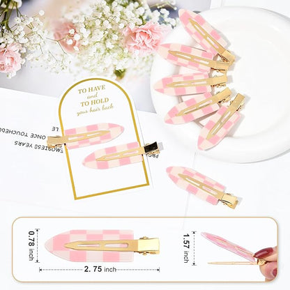 20PCS Bridesmaid Pink Checkered Hair Accessories - No Bend Creaseless Glitter Hair Clips for Bride Women Girls (20Pcs/10Cards)