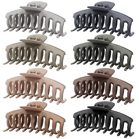 TOCESS Hair Claw Clips for Women – Large Clips for Thin Thick Hair Big Neutral Claw for Curly Hair Matte Nonslip Strong Hold 4.33 Inch Jumbo Claws Jaw Set (8 Pcs)
