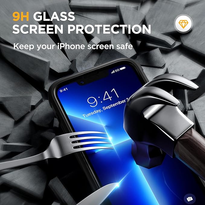 Miracase Glass Case Compatible with iPhone 13 Pro Max Case 6.7 inch, [Compatible with MagSafe] Full-Body Phone case with Built-in Glass Screen Protector& Camera Protector (Black)