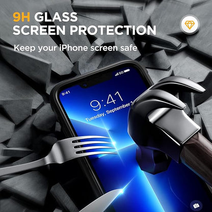 Miracase Glass Case Compatible with iPhone 13 Pro Max Case 6.7 inch, [Compatible with MagSafe] Full-Body Phone case with Built-in Glass Screen Protector& Camera Protector (Black)