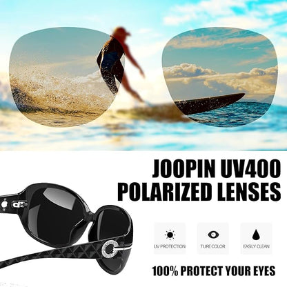 Joopin Big Womens Sunglasses Polarized Trendy Sun Glasses Large Rectangle UV Protection Rhinestone Sunnies