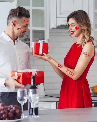 Heart Temporary Tattoos for Kids, 12 Sheets Love Confession Decorations for Classroom Girls Boys School Class Bday, 113pcs Pattern for Festivals and Parties (Red - Love)