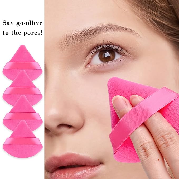 8pcs Triangular Powder Puff Face Soft Velvet Makeup Puff for Loose Powder Body Powder Makeup Sponge for Contouring Wet Dry Foundation Blender Sponge Beauty Makeup Tool.(Rose Red)
