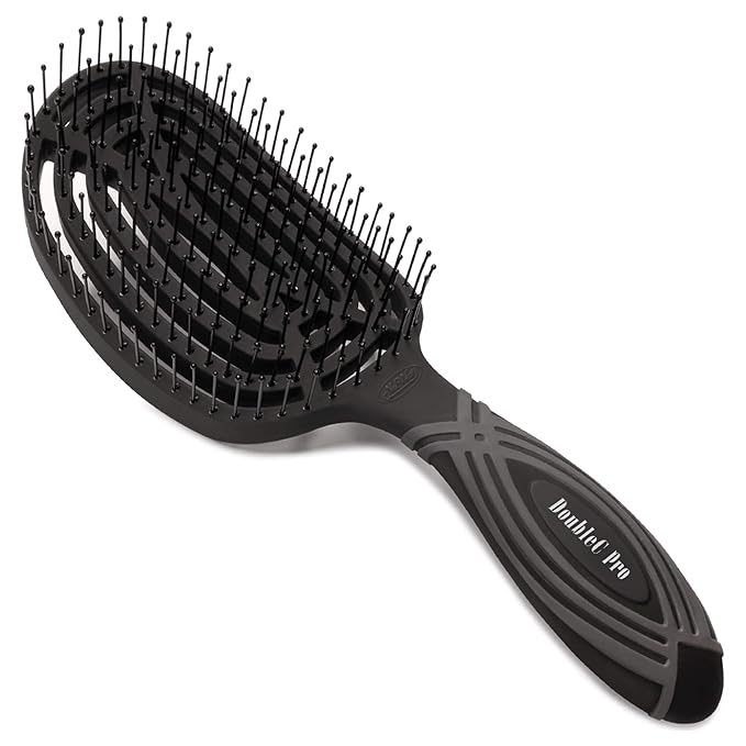 NuWay 4HAIR® DoubleC PRO® U.S. Patented Double Curved Detangling Brush is Hair Dryer Safe (Black)