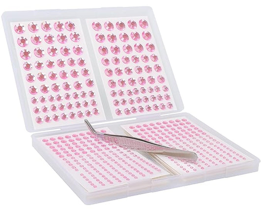 NIACONN 1760 Pcs Pink Hair Jewels Face Gems Stick on, Self Adhesive Glitter Rhinestones Stickers for Women Body Eyes Nails Festival Halloween Makeup & Crafts