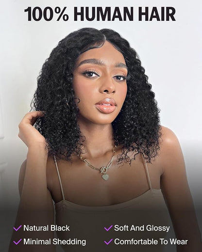 12A Bob Wig Human Hair Glueless Curly Bob Wig Human Hair Real Ready to Go Glueless Wigs Human Hair Pre Plucked Pre Cut 6X5 HD Lace Short Bob Wig Bleached Tiny Knots 14 Inch