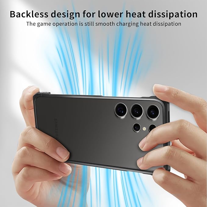 for Samsung Galaxy S25 Ultra Metal Bumper Case Frameless, Slim Fit No Back No Frame Backless Metal Bumper 4 Corners Shockproof Wireless Charging Compatible Heavy Duty (Black)