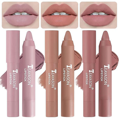 3 Colors Liquid Matte Lipstick Set, Velvet Air Moisture Smooth Crayon Nude Lipstick,Ultimate Nourishing Lipstick 24 Hour Long Lasting Waterproof Lip Gloss Lipstick for Women Makeu (Set F)