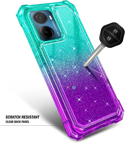 for Cricket Magic 2 5G Case (2024), AT&T Propel 2 5G with [Built-in Screen Protector], [9FT Military Grade Drop Tested] Full-Body Protective Shockproof Bumper Case (Glitter Aqua/Purple)