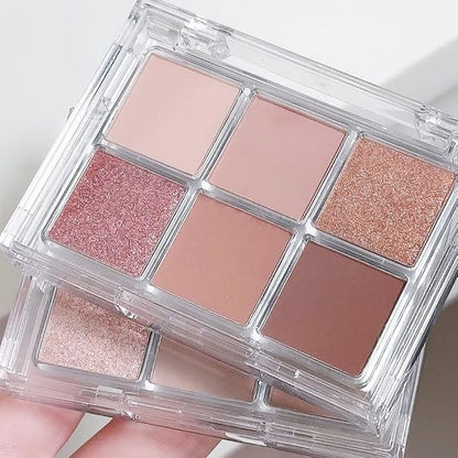 6 Colors Glitter Matte Eyeshadow Palette, Natural Nude Dark Brown Coffee Sparkly Eye Shadow Makeup, Warm Pastel Eye shadows Palette Long Lasting Waterproof Naturing-Looking Women Girls Eye Shadow 03