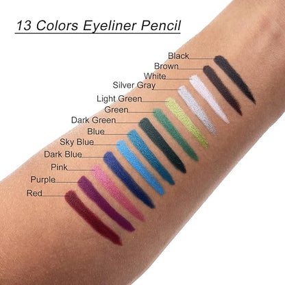 13 Colors Eyeliner Pencil Colorful Eye Shadow Pencil Eyebrow Pen Glitter Matte for Women Eye&Lip Liner Professional Eye Makeup