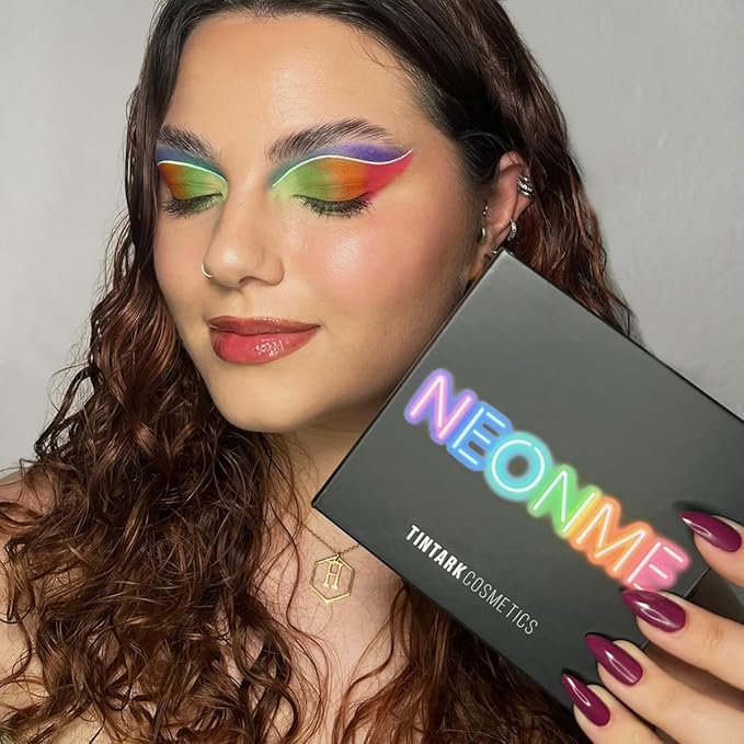 Neonme Eyeshadow Palette, 18 Fluorescent Color Glowing Eyeshadows, Rainbow Purple Blue Green Yellow Pink Eye Shadow Palettes for fun party Popular Eye Makeup, Glitter Matte Shimmer