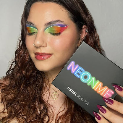 Neonme Eyeshadow Palette, 18 Fluorescent Color Glowing Eyeshadows, Rainbow Purple Blue Green Yellow Pink Eye Shadow Palettes for fun party Popular Eye Makeup, Glitter Matte Shimmer