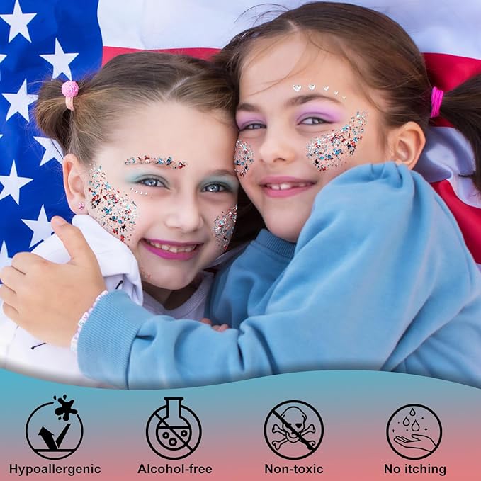 USA Flag Pride Body Glitter,4th of July Hair Glitter Gel,Festival Rave Glitter Face Makeup,Sparkling Chunky Body Glitters,Independence Day Patriotic Accessories,50ml