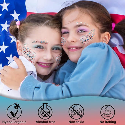 USA Flag Pride Body Glitter,4th of July Hair Glitter Gel,Festival Rave Glitter Face Makeup,Sparkling Chunky Body Glitters,Independence Day Patriotic Accessories,50ml