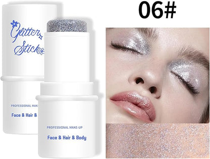 Body Glitter Stick, Chunky Glitter Gel for Face Body Hair, Face Glitter Gel Makeup, Sparkling Holographic Mermaid Sequins Paint, Waterproof Multiuse Makeup Glitter Face Paint, 06#Silver