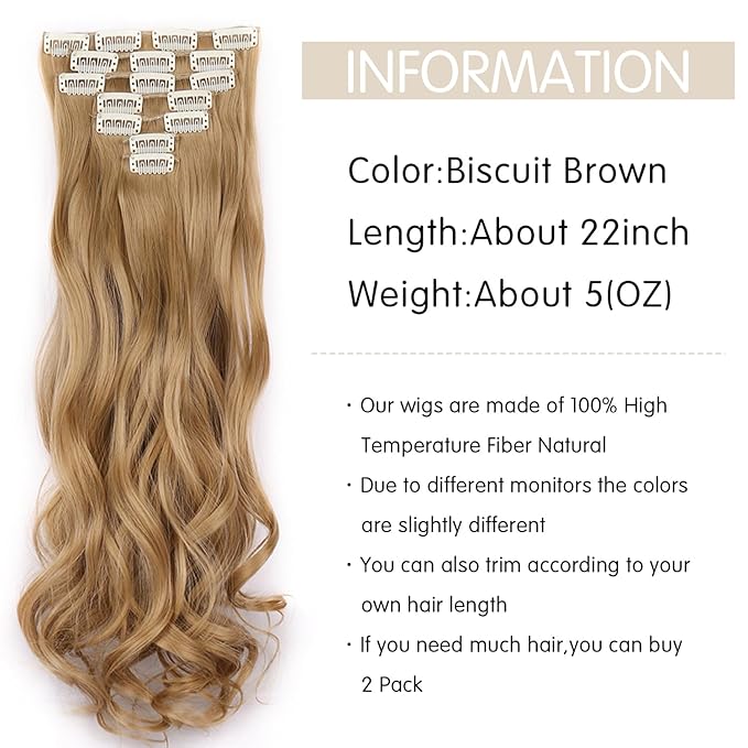 22 Inch Clip In Hair Extensions 7 PCS Long Wavy Synthetic Blonde Hair Extension & Natural Soft Invisible Clip Thick Hairpieces for Women Daily(20Inch, 7pcs, Blonde)