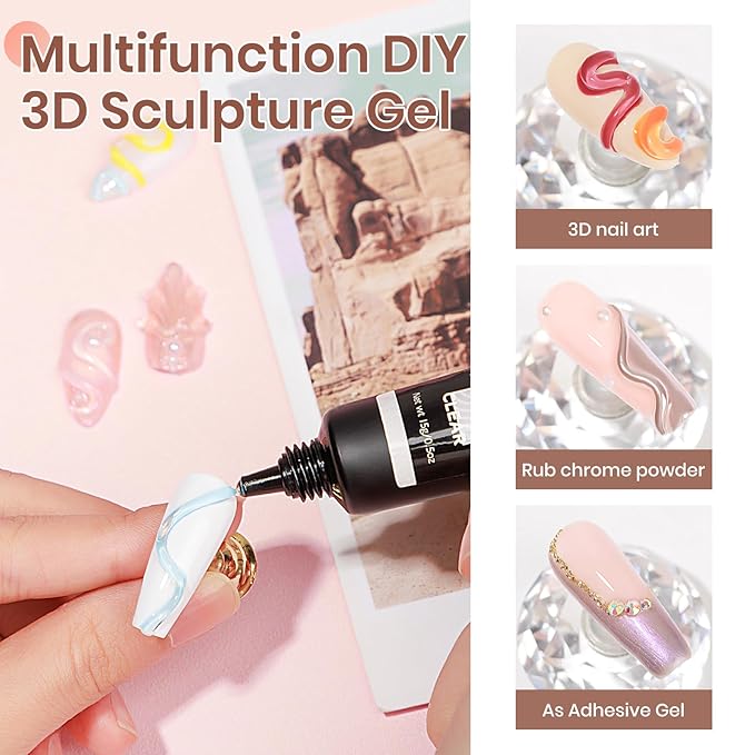 MIZHSE 3D Nail Gel Clear Nail Sculpting Gel for Nail Art 15g Molding Gel for Nails Gel Liner 5D Candy Embossed 3D Decoration Manicure Charms