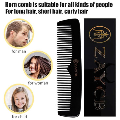 Buffalo Horn Comb - Anti-Static Detangling Styling Comb for All Hair Types (Classic Fine Tooth, Men, Women, Kids)