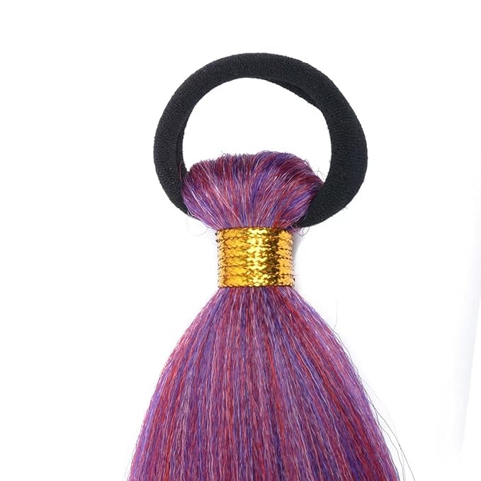 2 Pack Pink Ponytail Extension with Elastic Tie Straight Sleek Wrap Around Braid Ponytail Red Gradient 26 Inch (Purple/Red/Pink#)