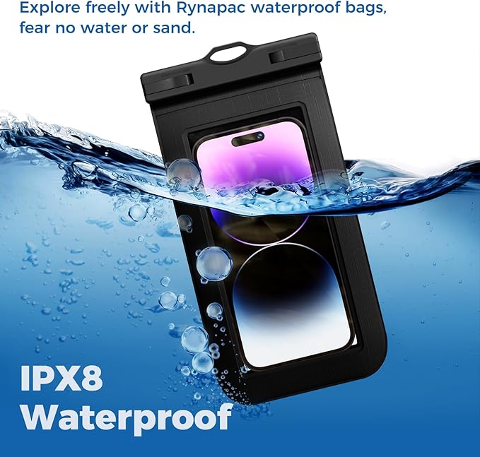 2 Pcs Waterproof Phone Pouch Case Up to 7.2", Floating Universal IPX8 Water Proof Cell Phone Dry Bag for iPhone 16 15 14 13 12 11 Pro Max XR XS SE 2022, Outdoor Sports, Black+White