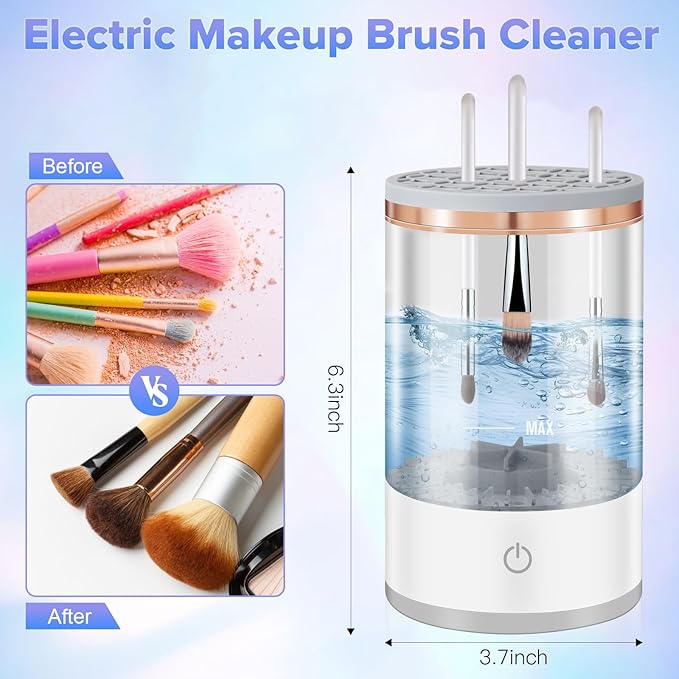 Electric Makeup Brush Cleaner Machine, 2 in 1 Cosmetic Brush Cleaner with Cleaner Mat, Automatic Spinning Washer Combined for All Size Makeup Brushes & Sponges, Beauty Cleaning Tool Gifts for Women